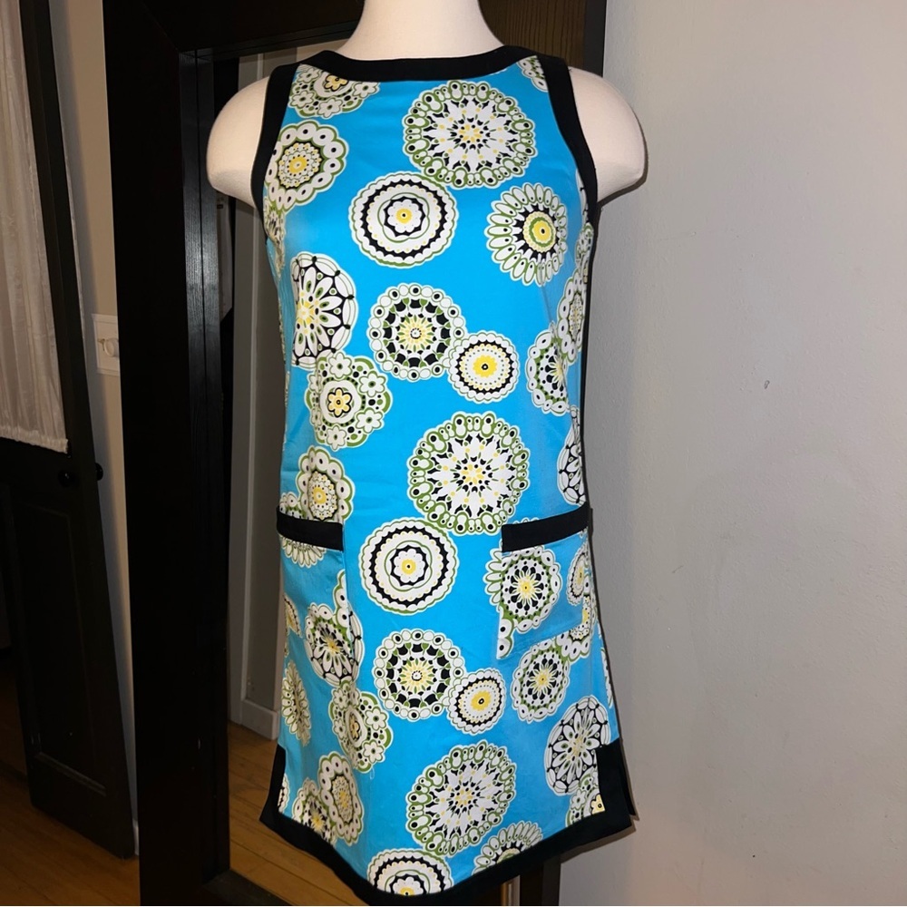 Maggy London Blue and Black Kaleidoscope Circle Patterned Dress - Size 4